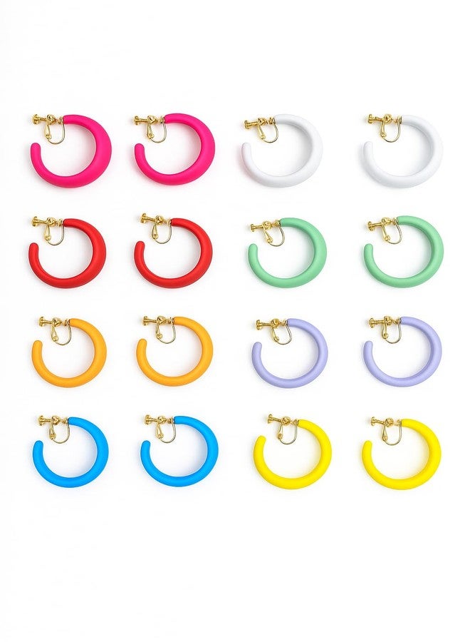 ZENCHEER Chunky Clip on Hoop Earrings for Women, Detachable Statement Non Pierced Clips Vintage Retro Party Halloween Costumes Jewelry Gifts (Red) - Image 2
